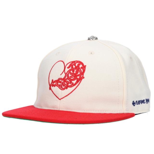 クロムハーツ サイズ:7　5/8  FITTED WOOL ACRYLIC SERGE ハート刺繍クロスボタン帽子 中古 SJ02