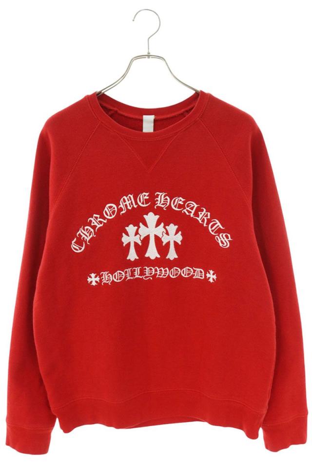 クロムハーツ サイズ:M  U SAILIN ON CREW ラベル付きトリプルクロスロゴ刺繍スウェット 中古 SJ02