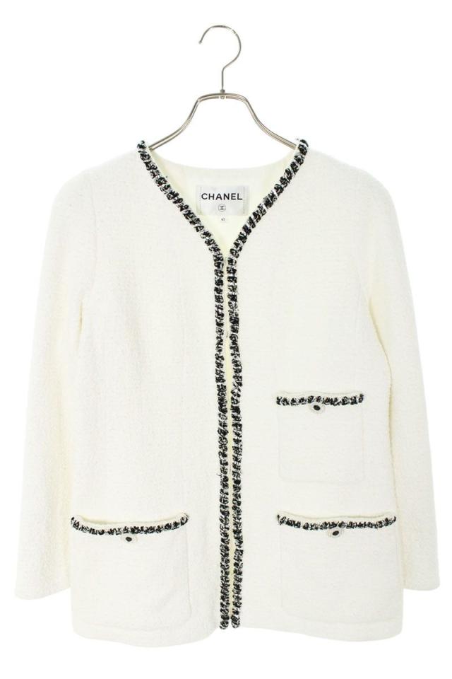 シャネル サイズ:42  P72407V64049 カメリアボタンノーカラーツイードジャケット 中古 OM10