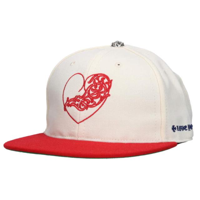 クロムハーツ サイズ:7.625  FITTED WOOL ACRYLIC SERGE ハートロゴ刺繍クロスボールベースボールキャップ 中古 GZ11