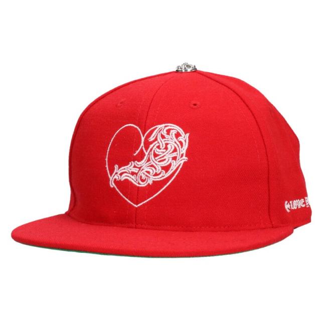 クロムハーツ サイズ:7.75  FITTED WOOL ACRYLIC SERGE ハートロゴ刺繍ベースボールキャップ帽子 中古 GZ11