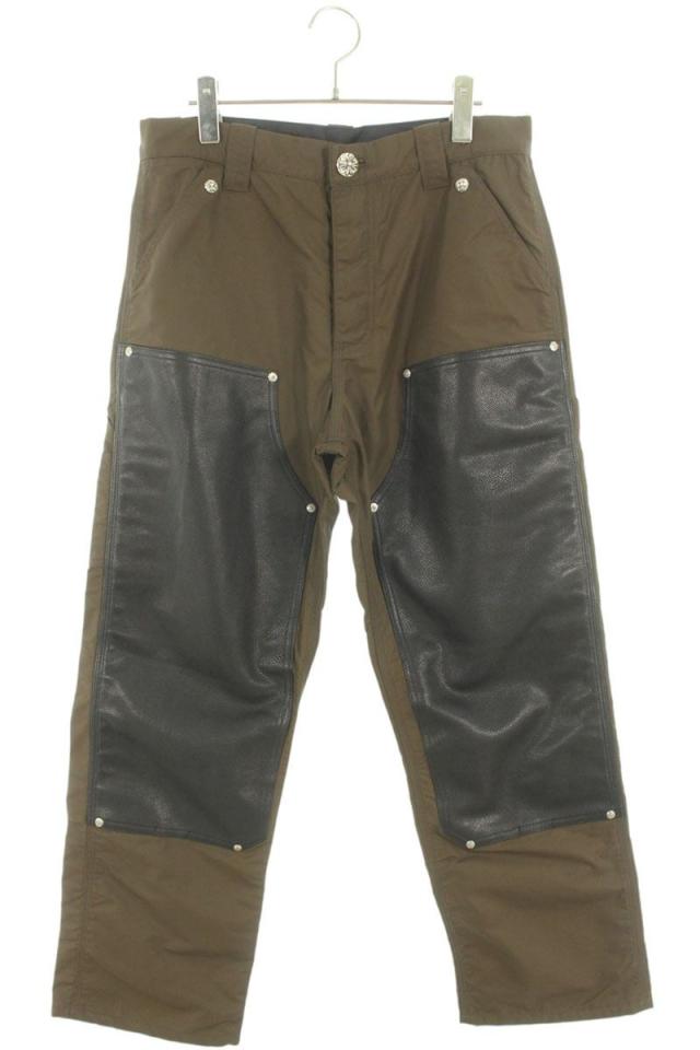 クロムハーツ サイズ:32インチ  CARPENTER DOUBLE KNEE クロスパッチ付きレザー切替ナイロンカーペンターロングパンツ 中古 SJ02