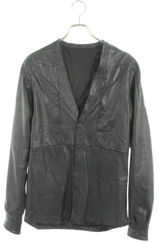 リックオウエンス サイズ:44  24AW  RU02D6725-LBW ラリーノーカラーレザージャケット 中古 SS13
