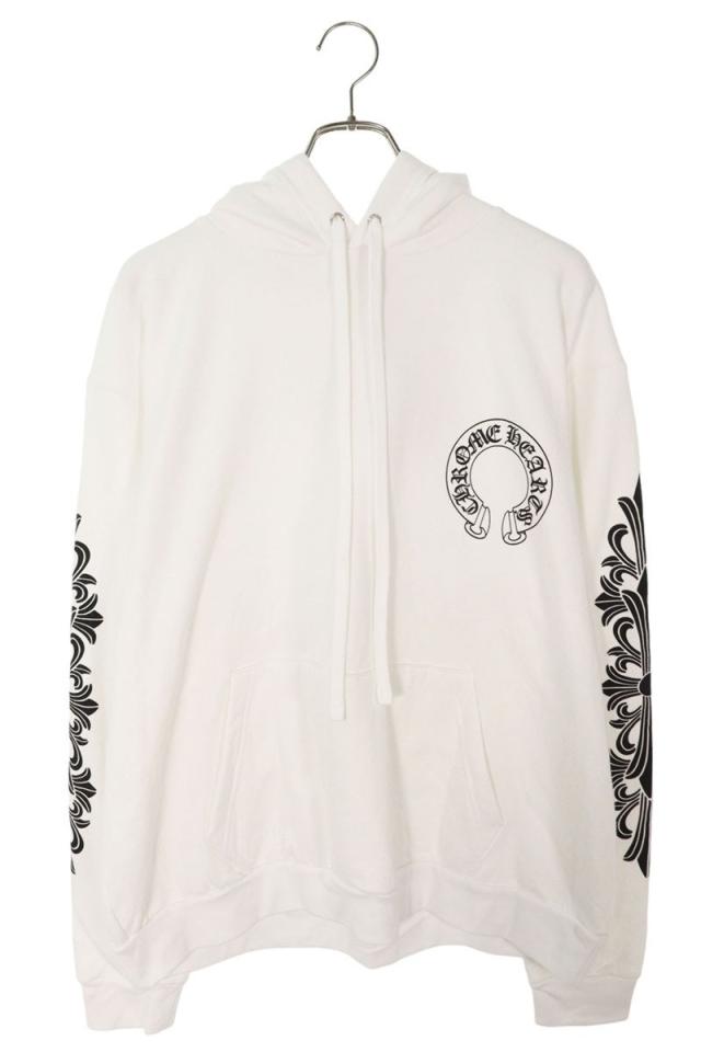 クロムハーツ サイズ:L  SWTSHRT PLVR 袖フローラルバックホースシュープリントパーカー 中古 FK04