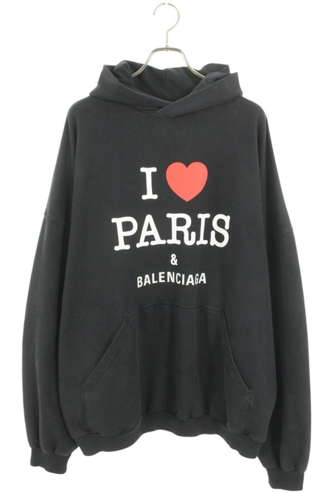 バレンシアガ サイズ:M  803265 TRVM6 フェード加工I Love Parisプルオーバーパーカー 中古 OM10