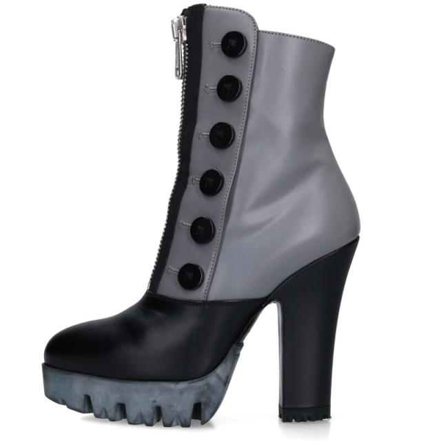 ミュウミュウ サイズ:34 ボタンデザインジップヒールブーツ 中古 BS99