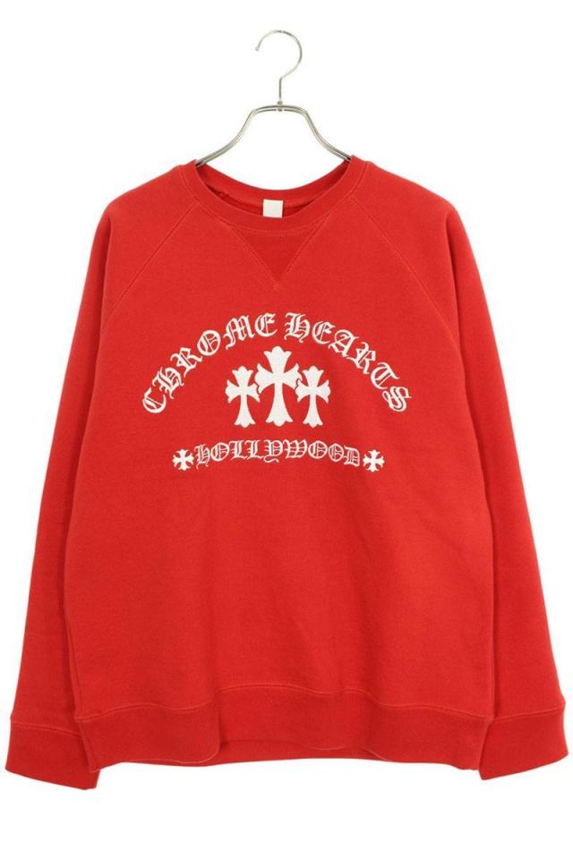 クロムハーツ サイズ:L  SAILIN ON CREW ラベル付きトリプルクロスロゴ刺繍スウェット 中古 FK04