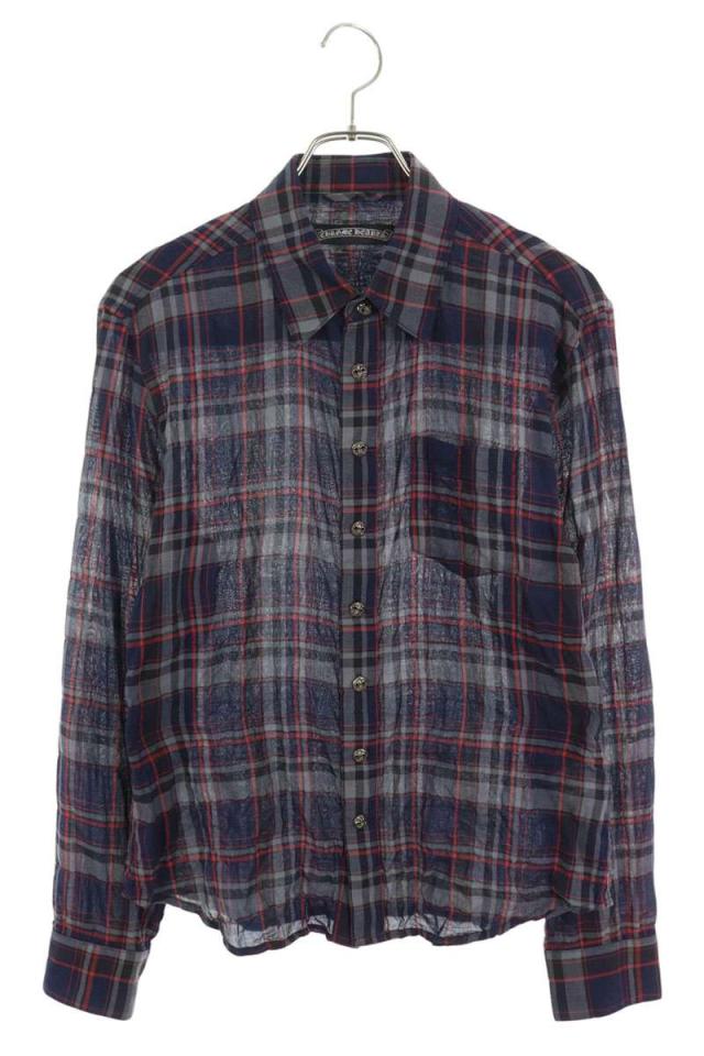 クロムハーツ サイズ:SM（JVP) BSフレアボタンチェック柄コットン長袖シャツ 中古 GZ11