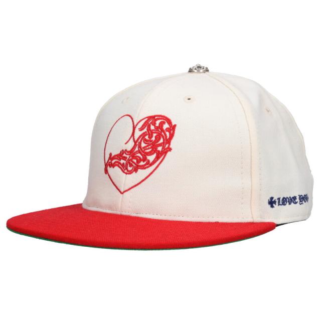 クロムハーツ サイズ:7.75  FITTED WOOL ACRYLIC SERGE ハートロゴ刺繍クロスボールベースボールキャップ 中古 NO05