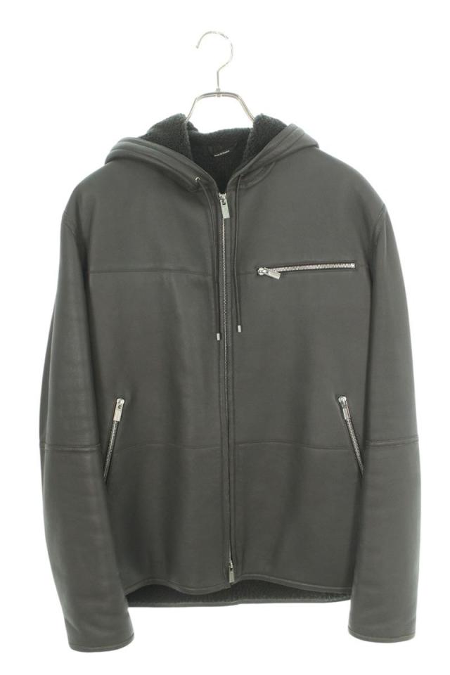 エルメス  ジップアップムートンフーテッドレザージャケットブルゾン 中古 BS55