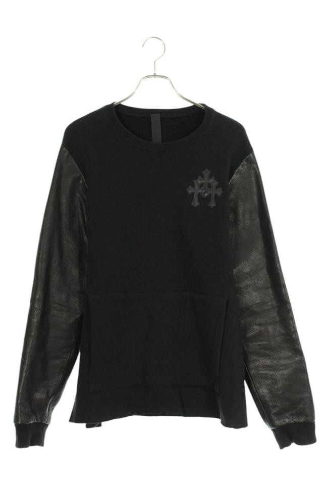 クロムハーツ サイズ:M  Y NOT クロスパッチ付きレザー切り替えクルーネックスウェット 中古 FK04