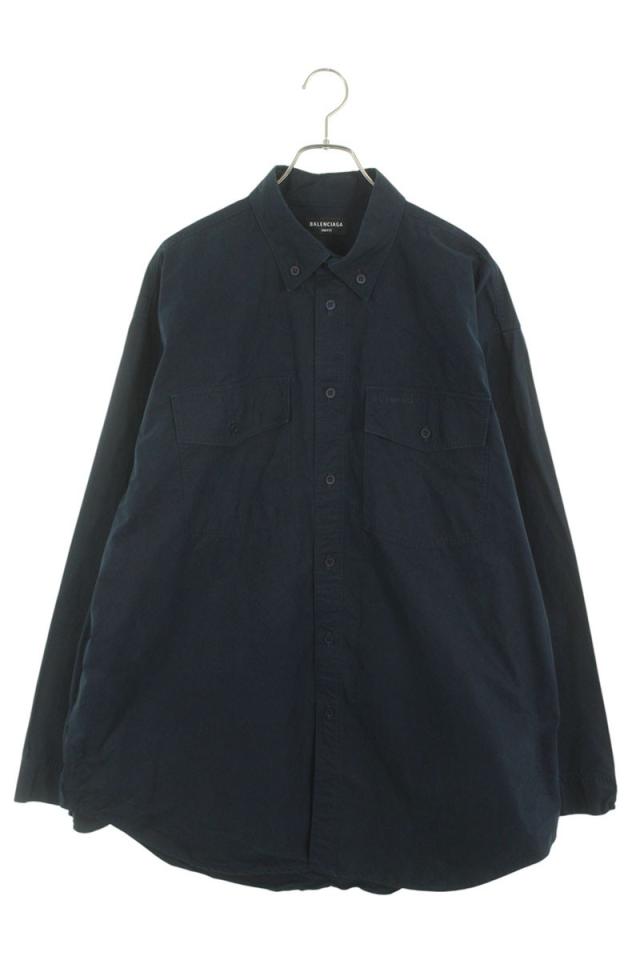 バレンシアガ サイズ:XXS  658806 TKM02 ロゴ刺繍オーバーサイズ長袖シャツ 中古 BS99