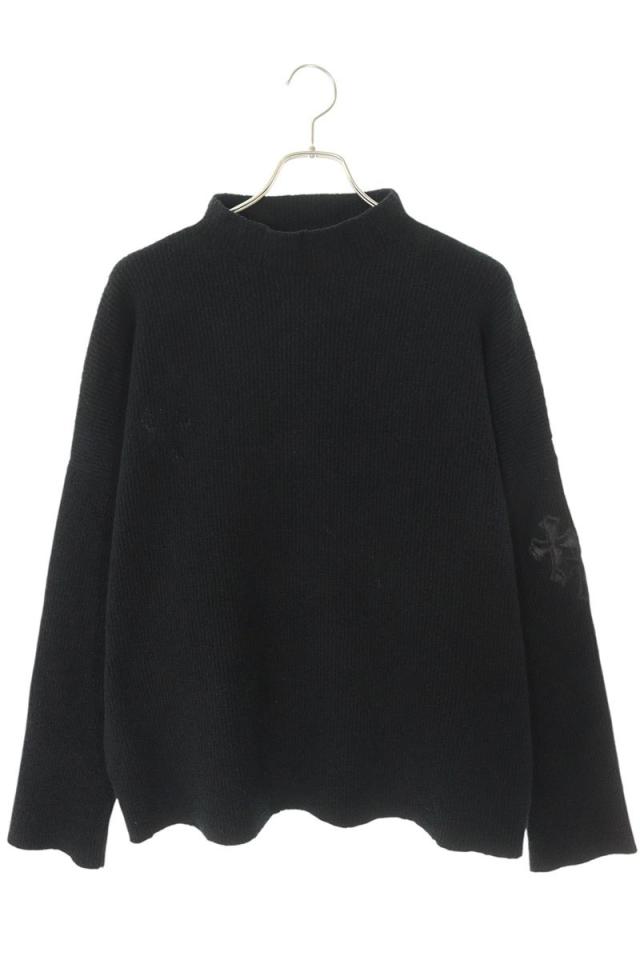 クロムハーツ サイズ:MED/LRG  TAKE THE CANNOLI ハラコクロスパッチハイネックニット 中古 SJ02