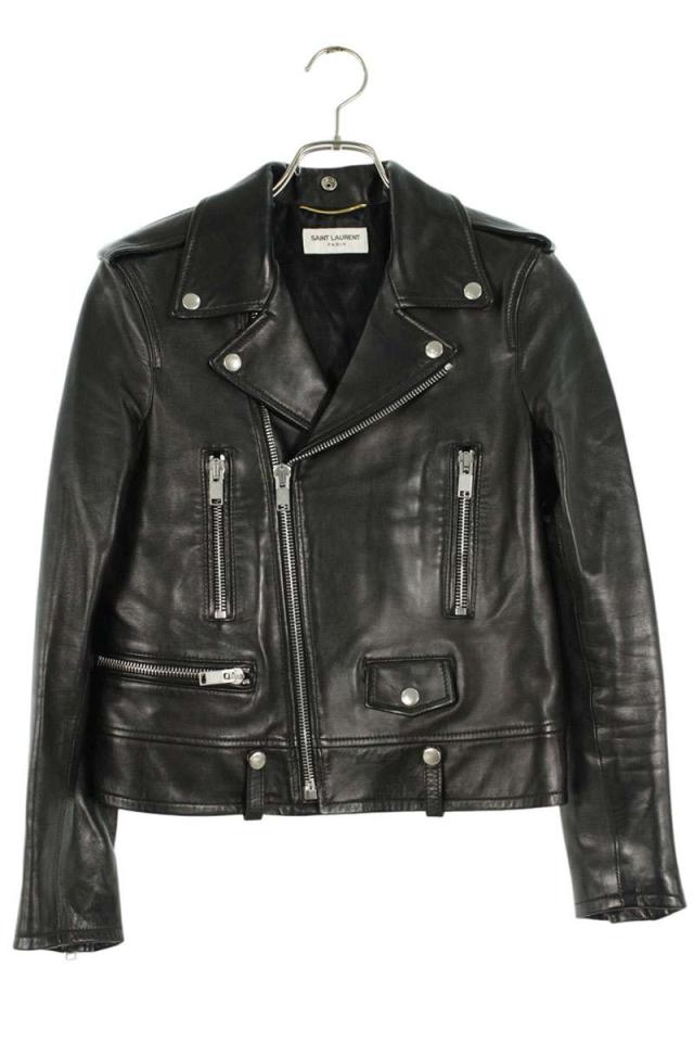 サンローランパリ サイズ:F38  L01   455751 YC2EB LOVEパッチモーターサイクルライダースレザージャケット 中古 SB01