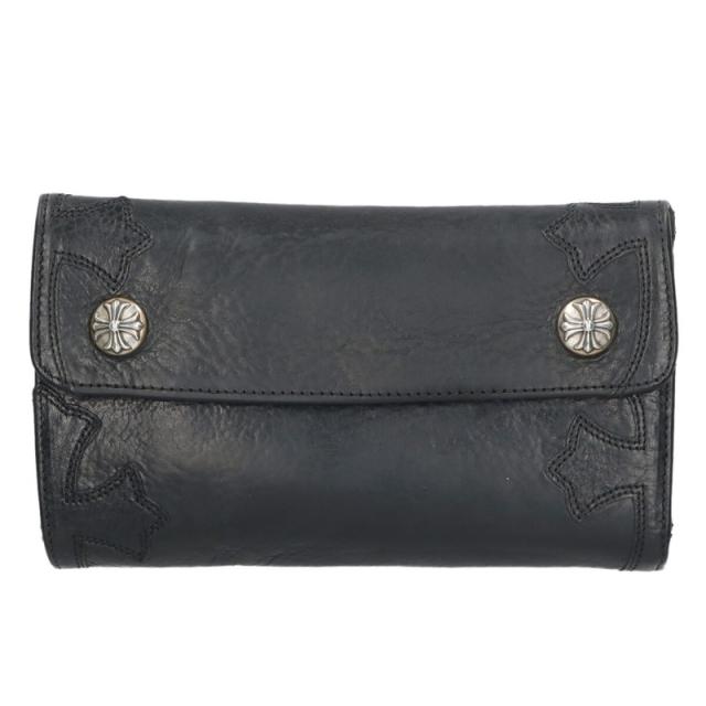 クロムハーツ   WAVE CROSS BALL ウェーブ クロスパッチカスタムクロスボタンレザーウォレット 中古 SS07