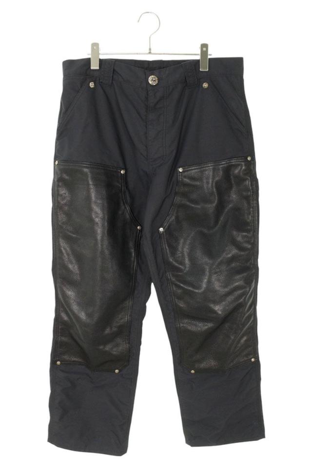 クロムハーツ サイズ:33インチ  CARPENTER DOUBLE KNEE  クロスパッチ付きレザー切替ナイロンロングパンツ 中古 SJ02
