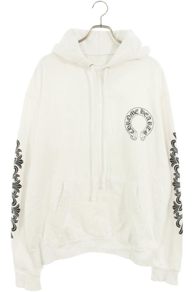 クロムハーツ サイズ:L  SWTSHRT PLV 袖フローラルバックホースシュープリントパーカー 中古 NO05