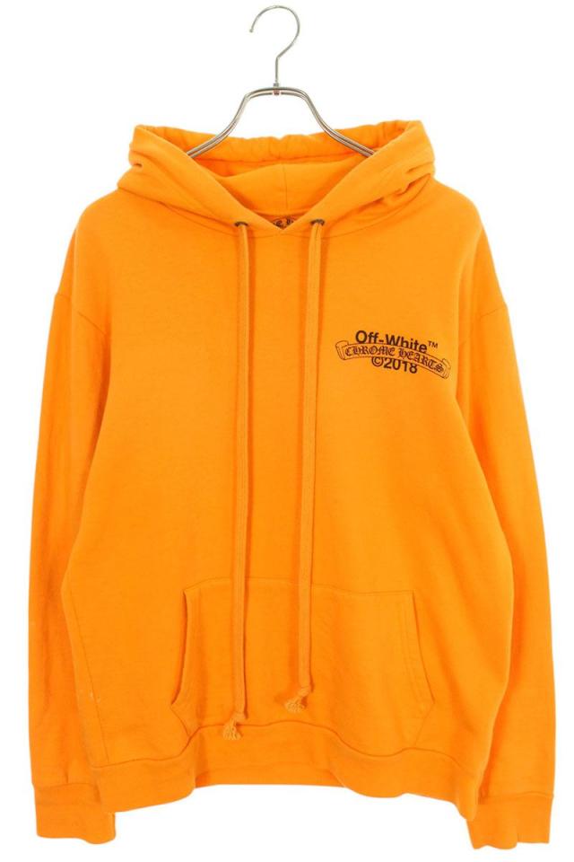 クロムハーツ サイズ:L  HD PLVR V OFF WHITE ロゴバックプリントプルオーバーパーカー 中古 SJ02