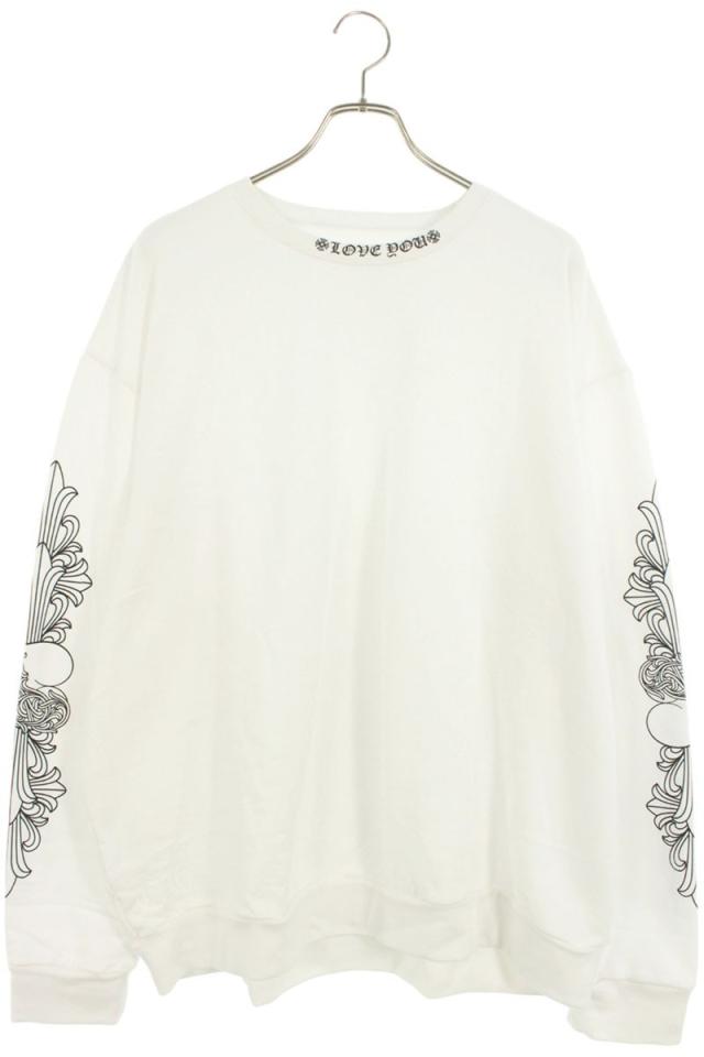 クロムハーツ サイズ:XL  LOVE YOU CREW SWTSHRT 袖フローラルクロスハートプリントスウェット 中古 SS07