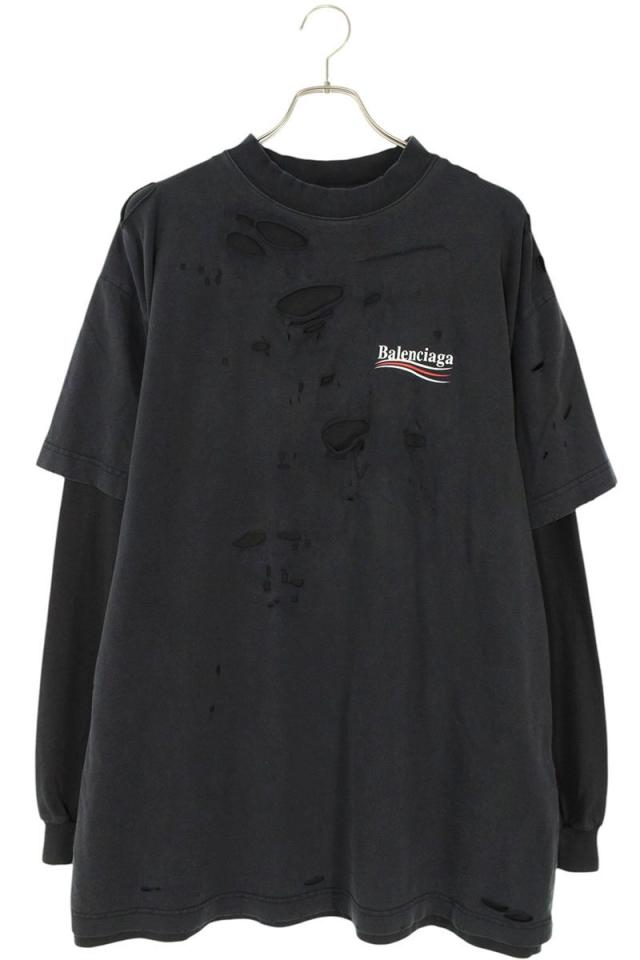 バレンシアガ サイズ:2  25SS  818555 TRVK8 レイヤードクラッシュキャンべーンロゴ長袖カットソー 新古品 SB01