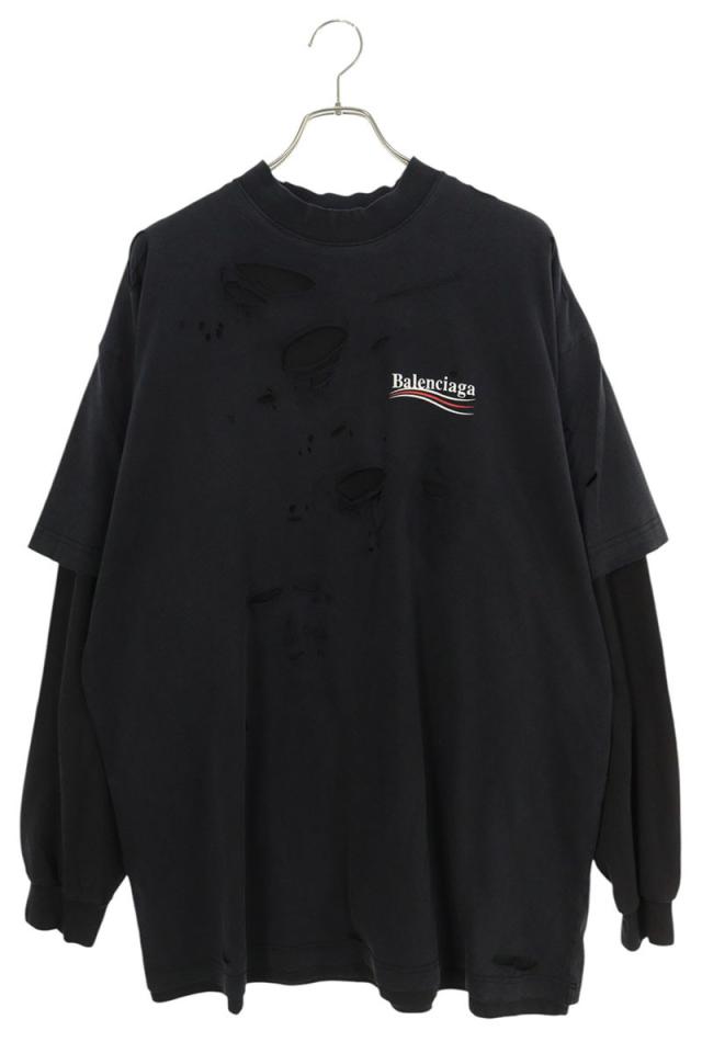 バレンシアガ サイズ:3  25SS  818555 TRVK8 レイヤードクラッシュキャンべーンロゴ長袖カットソー 新古品 OM10
