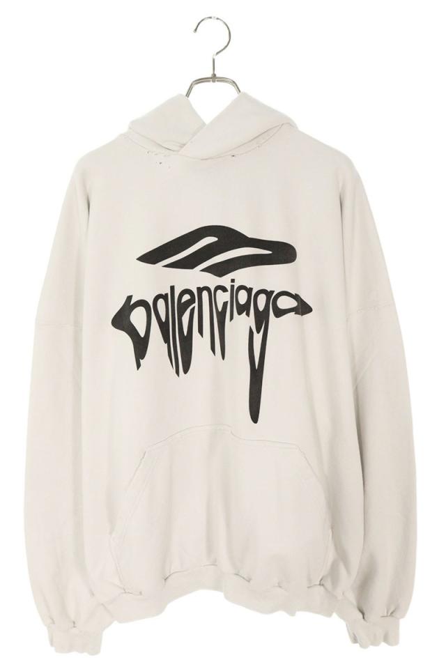 バレンシアガ サイズ:S  25SS  803265 TRVS9 ダメージ加工ロゴプルオーバーパーカー 新古品 SB01