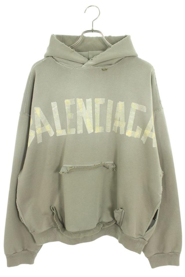 バレンシアガ サイズ:S  25SS  744441 TQVA9 テープロゴダメージ加工パーカー 新古品 FK04
