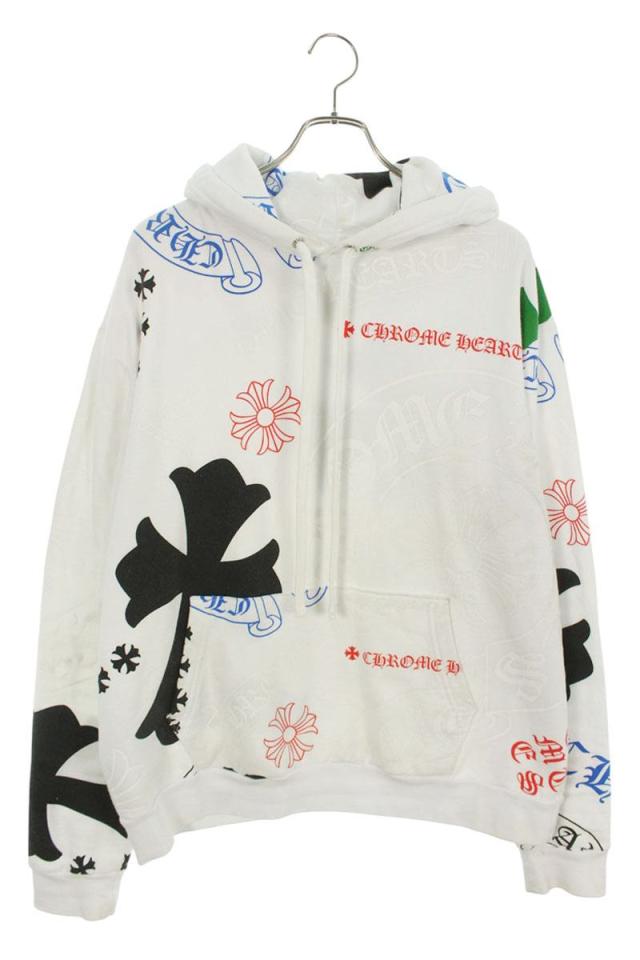 クロムハーツ サイズ:M STENCIL HOODIE CHプリント総柄プルオーバーパーカー 中古 GZ11