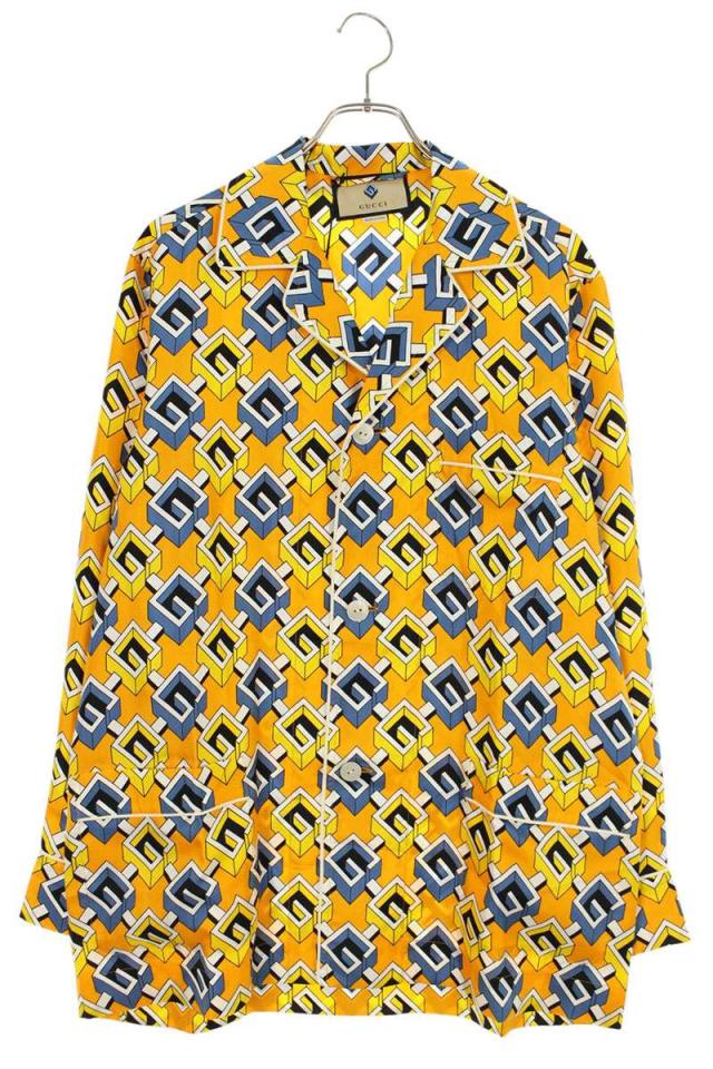 グッチ サイズ:S  663490 ZLP98 G総柄シルクパジャマ長袖シャツ 中古 BS99