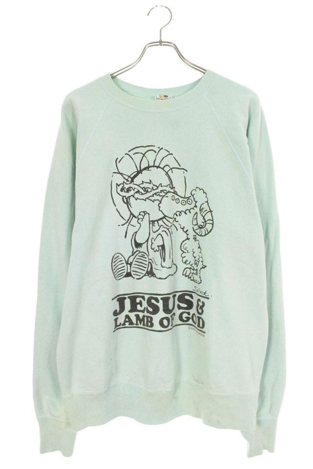 セントマイケル サイズ:L  SM-A23-0000-024 ヴィンテージ加工JESUSプリントクルーネックスウェット 中古 FK04