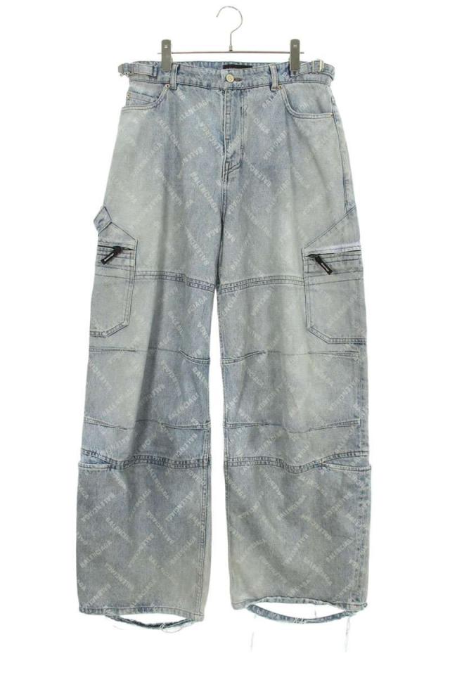 バレンシアガ サイズ:S  767971 TDW14 ロゴ総柄デストロイ加工バギーデニムパンツ 中古 SS13