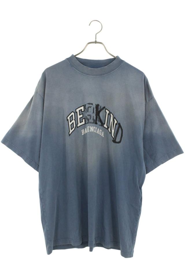 バレンシアガ サイズ:L  23AW  764235 TPVD5 BE KINDプリントダメージ加工Tシャツ 中古 SB01