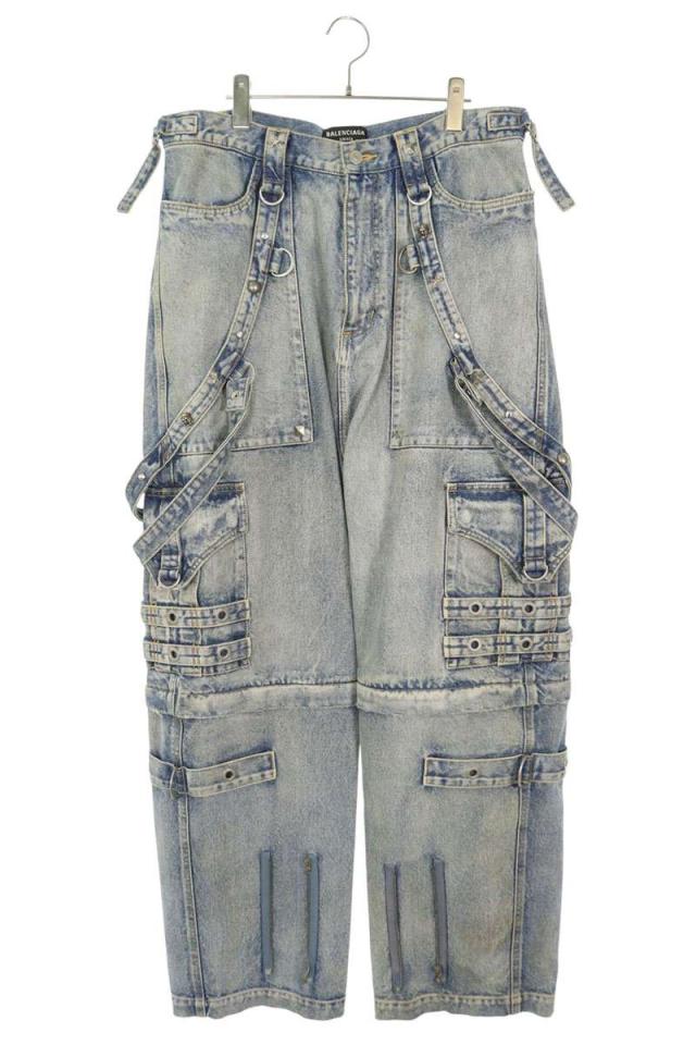 バレンシアガ サイズ:31インチ  22SS  681693 TJW60 スタッズ装飾マルチポケットパラシュートデニムパンツ 中古 OM10