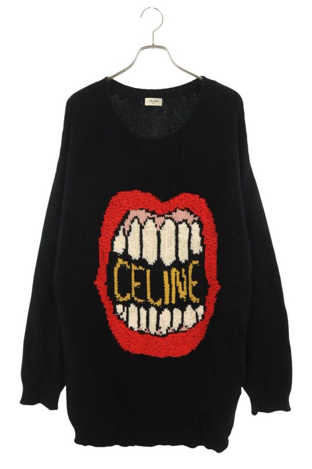 セリーヌ サイズ:M 21SS 2A04L714M マウスロゴ刺繍ルーズクルーネックセーターニット 中古 OM10