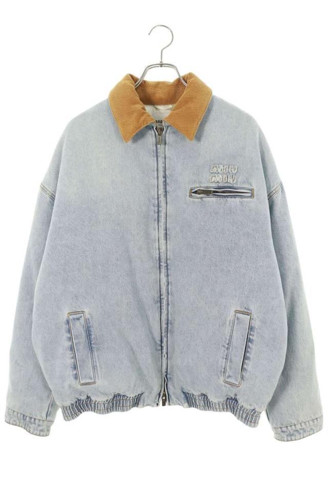 ミュウミュウ サイズ:38  GWB221 ユーズド加工ロゴ刺繍中綿デニムブルゾン 中古 SS13