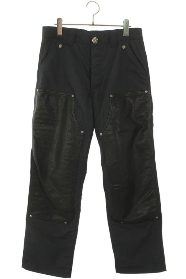 クロムハーツ サイズ:30インチ  CARPENTER DOUBLE KNEE クロスパッチ付きレザー切替ナイロンカーペンターロングパンツ 中古 GZ11