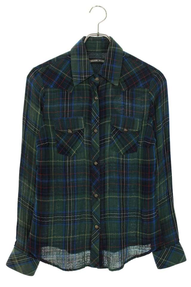 クロムハーツ サイズ:XS スターボタンクロスパッチガーゼチェック長袖シャツ 中古 SS07