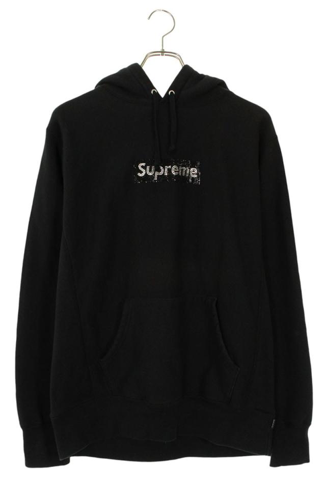 シュプリーム  スワロフスキー サイズ:M  19SS  Swarovski Box Logo Hooded Sweatshirt スワロフスキーボックスロゴフーデットスウェットパーカー 中古 SB01