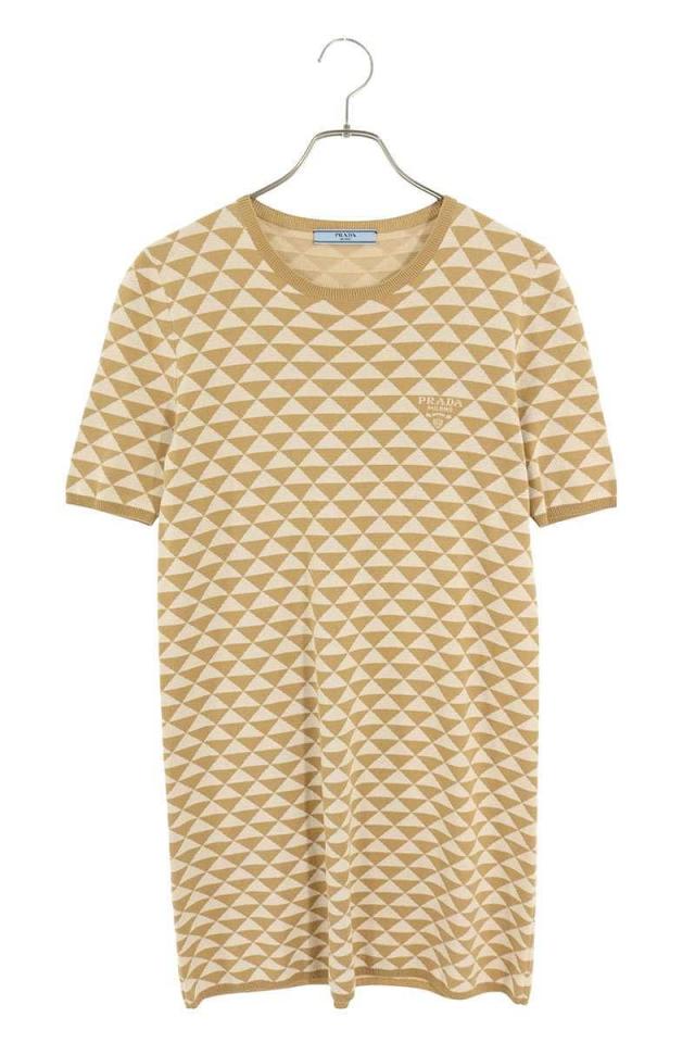 プラダ サイズ:38  23958 S231 12QA 三角ロゴ総柄ニット半袖ワンピース 中古 BS99