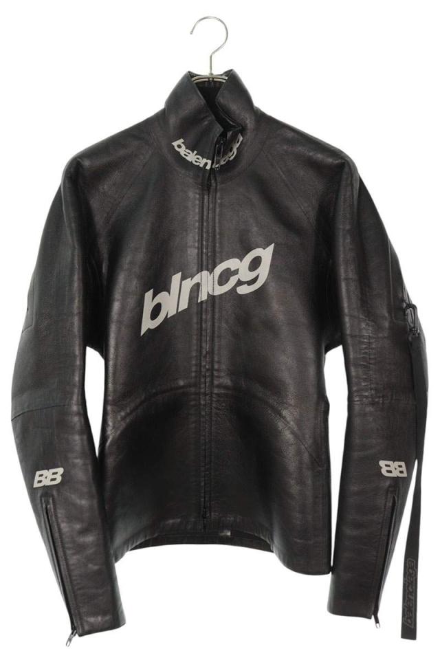 バレンシアガ サイズ:44  641275 TKS01 ロゴプリントカウレザージャケット 中古 BS99