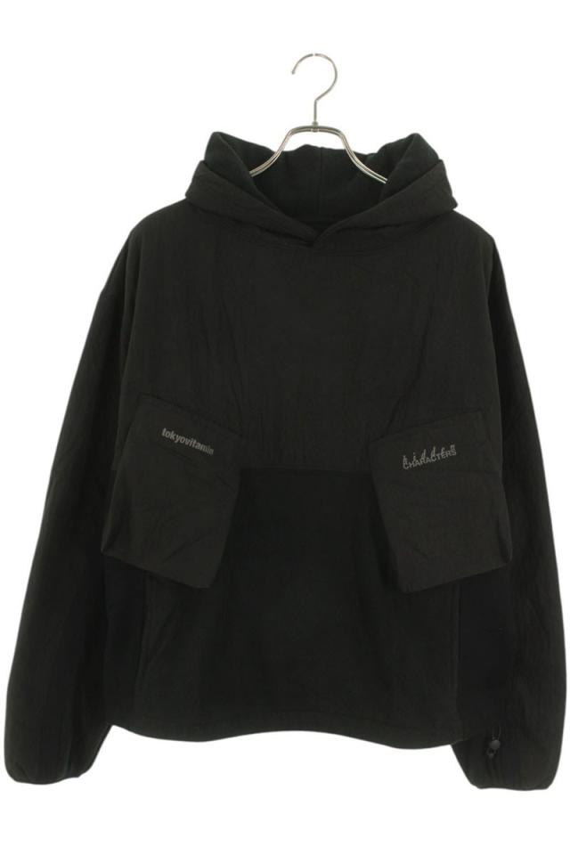 ヒドゥンキャラクターズ サイズ:2  VINYL RECORD HOODIE フリース切り替えプルオーバーパーカー 中古 BS99