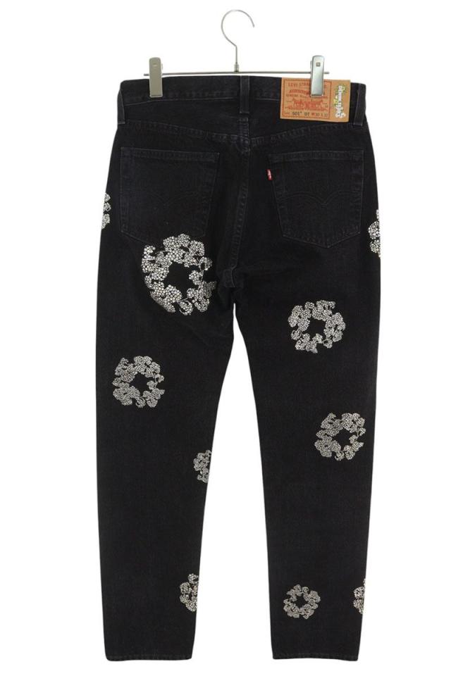 デニムティアーズ  リーバイス サイズ:30/32  PC9-A1592-0003 スワロフスキーフラワー装飾501デニムパンツ 中古 SB01