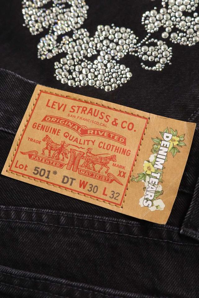 デニムティアーズ  リーバイス サイズ:30/32  PC9-A1592-0003 スワロフスキーフラワー装飾501デニムパンツ 中古 SB01