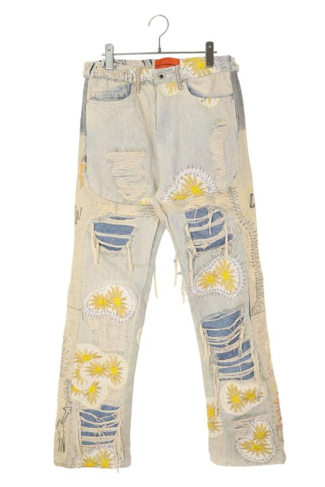 フーディサイズウォー サイズ:30インチ フラワーパッチクラッシュリペアデニムパンツ 中古 BS99