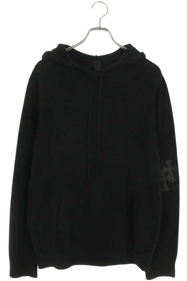 クロムハーツ サイズ:M CHクロスレザーパッチカシミアパーカーニット 中古 OS06