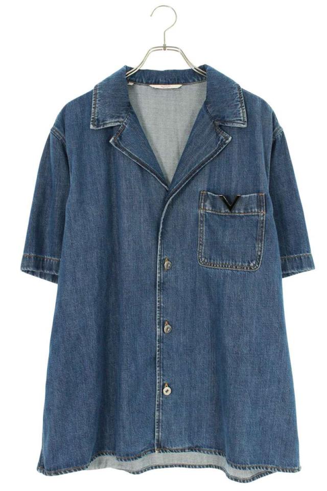 ヴァレンティノ サイズ:44  5V3DB03BAA3 Vモチーフポケットデニム半袖シャツ 中古 OM10