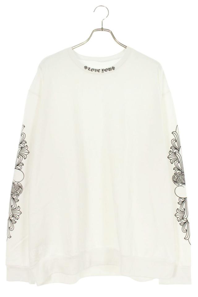クロムハーツ サイズ:XL  LOVE YOU CREW SWTSHRT 袖フローラルクロスハートプリントスウェット 中古 SJ02