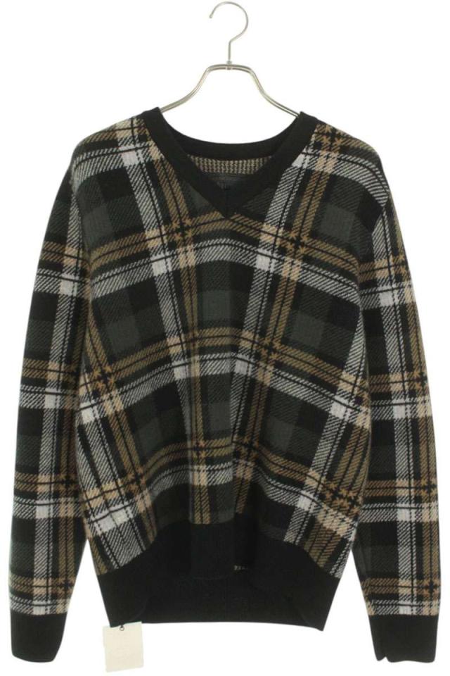 クロムハーツ サイズ:M BIG CITY チェック柄Vネックニット 中古 OK15