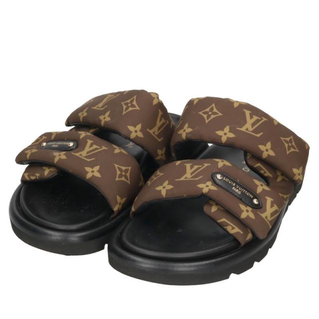 ルイヴィトン サイズ:40  1AHMDM プールピローミュール モノグラムダブルベルトサンダル 中古 SS13