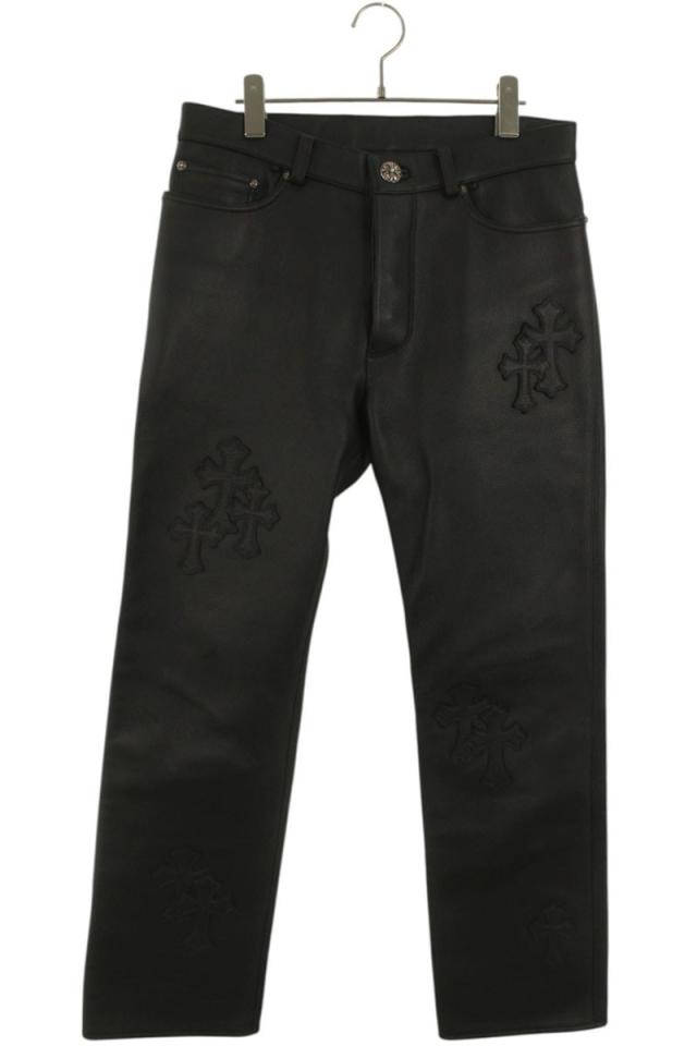 クロムハーツ サイズ:31インチ  JEAN STRTLG LTHR クロスパッチ付きレザーロングパンツ 中古 SJ02